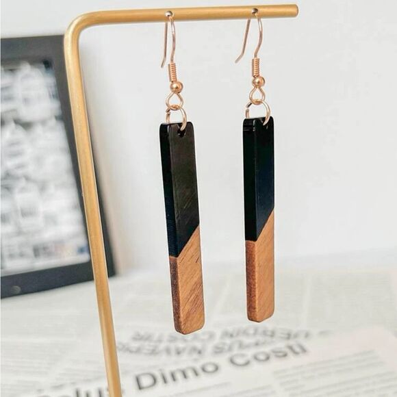 Two Tone Geometric Drop Earrings - Picture 3 of 10